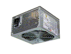 Netzteil mit 12-cm-L&uuml;fter schr&auml;g von unten-hinten gesehen